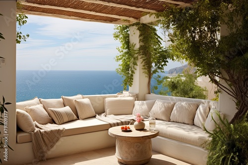 Space-Saving Seaside Patio Ideas: Mediterranean Inspired Built-In Seating © Michael