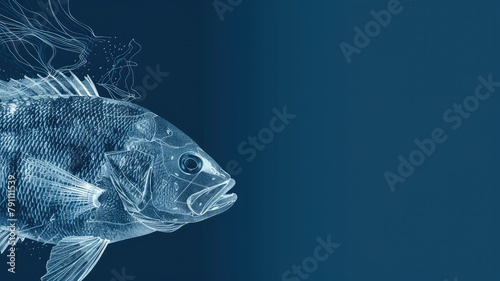 Digital illustration of fish with intricate details on blue background photo