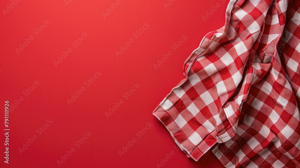 Red and white checkered tablecloth on red background Red and white checkered tablecloth on red background
