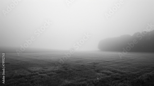 Lone tree in distant foggy landscape photo