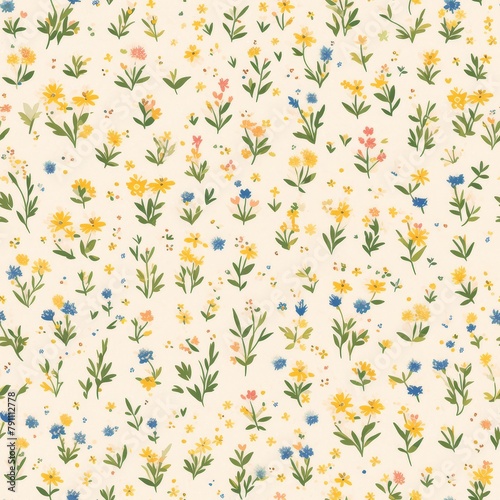a pastel colored vintage floral pattern with small flowers and leaves