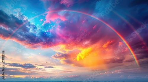 A vibrant rainbow stretching across a dramatic sky after a storm © Gefo