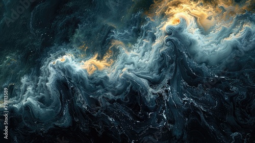 An abstract representation of water pollution, with murky colors and swirling textures