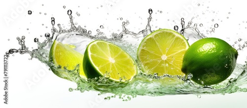 Limes splashing in clear water photo