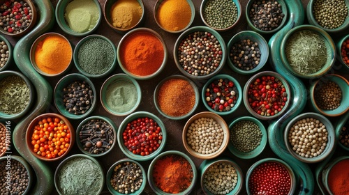 Fototapeta Naklejka Na Ścianę i Meble -  Exotic spices and herbs arranged in artistic patterns, 4k, ultra hd