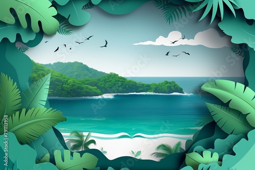 Paper cutout view of the coastline in Manuel Antonio National Park - AI Generated