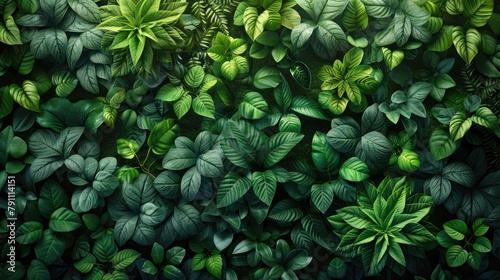 Set of Green Foliage with an Ecological Concept and Environmental Context