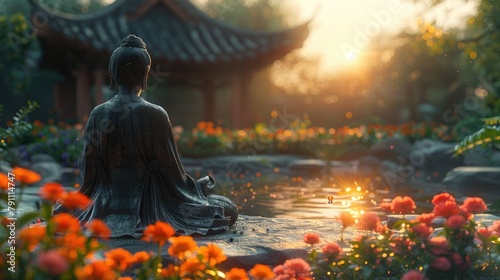 A person practicing mindfulness and meditation in a peaceful garden