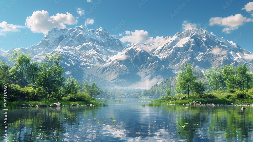 Mountain Range and Lake Painting