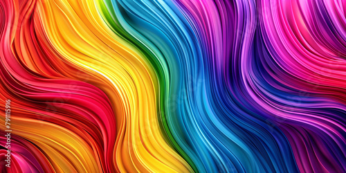 Multi-colored paint smooth waves abstract background banner. Rainbow paint waves poster. Bright colorful wallpaper. Digital raster bitmap. Photo style. AI artwork.