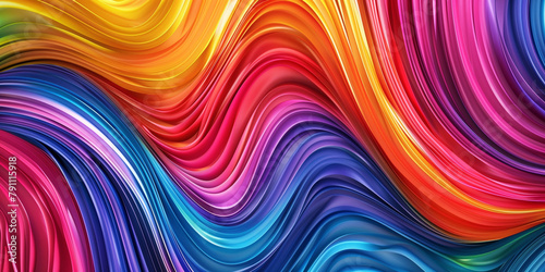 Multi-colored paint smooth waves abstract background banner. Rainbow paint waves poster. Bright colorful wallpaper. Digital raster bitmap. Photo style. AI artwork.