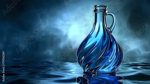 Charming Blue Glass Bottle with Fluid Water Swirling Pattern photo