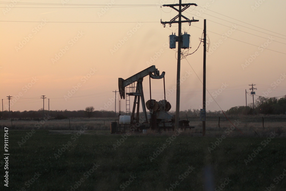 oil pump at sunset