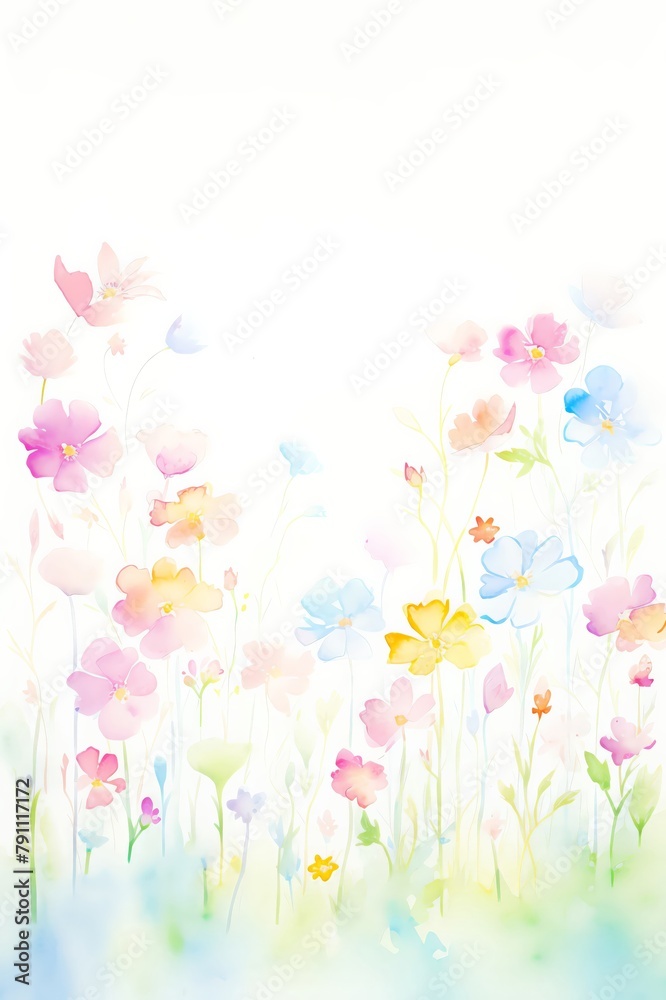 Spring meadow full of colorful wild blooms, perfect for a living room or sunroom, capturing the essence of renewal and the vibrant life of spring