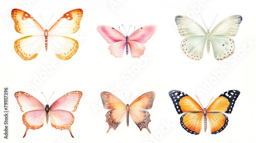 Vintage scientific illustration of various butterfly species, suitable for a study or library, adding an educational and elegant touch with detailed drawings © Watercolorbackground