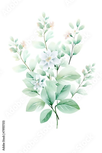 Watercolor mint and sage bouquet, ideal for a spa bathroom or relaxation nook, evoking a sense of calm and natural wellness with soft, soothing colors