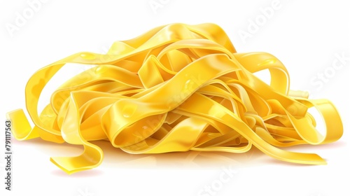 Yellow pasta. Classic Italian cuisine recipe. A close up of noodles, a staple food in many cuisines. Pasta illustration on white background. A pile of noodles resembling a beautiful art. photo