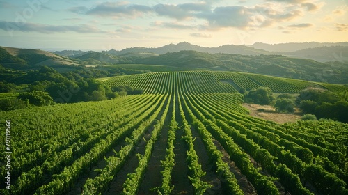 Aerial View of Vineyard at Sunset