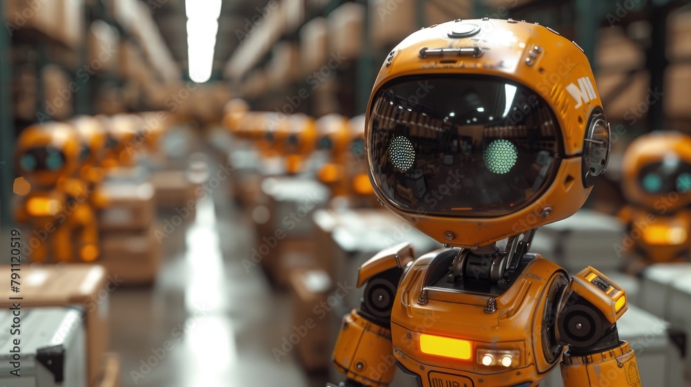 AI in logistics, warehouse robots sorting packages, busy, organized chaos AI in logistics, warehouse robots sorting packages, busy, organized chaos