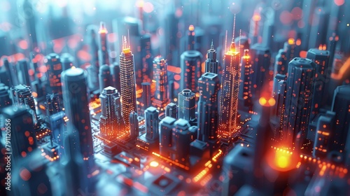 AI-enhanced urban planning  city models and digital screens  futuristic cityscape