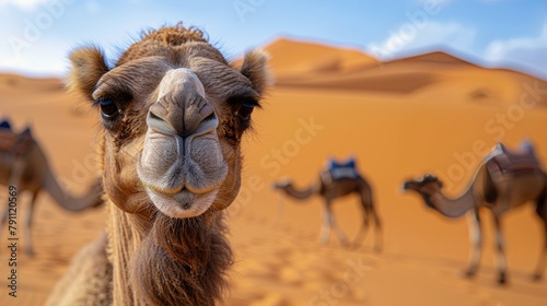 Group of Camels Standing in the Desert