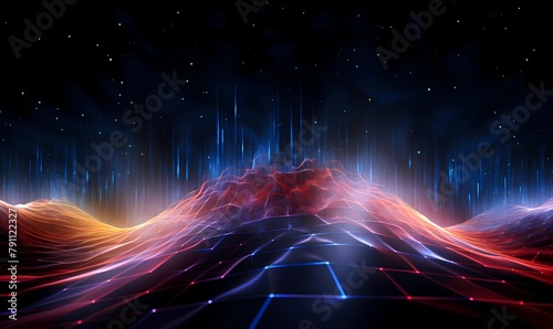 Futuristic abstract background with glowing waves. Signal waveform digital beats volume audio soundwave. Generative AI