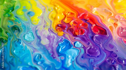 Fluid acrylic pours in rainbow colors, creating organic, mesmerizing patterns 