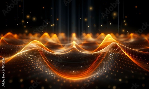 Futuristic abstract background with glowing waves. 3d audio soundwave visualization of sound. Colorful music pulse oscillation as impulse pattern. Signal waveform digital beats volume.