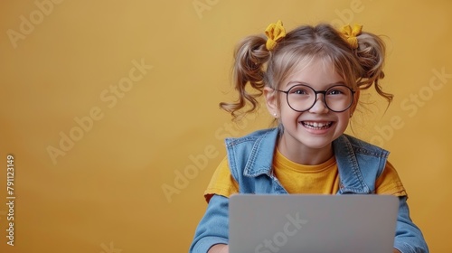Smiling Little Girl Using Laptop