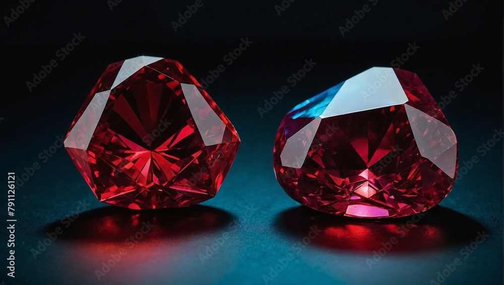 Precious ruby stone with a deep and rich red color with its facets catching and reflecting the light Precious ruby stone with a deep and rich red color with its facets catching and reflecting the light