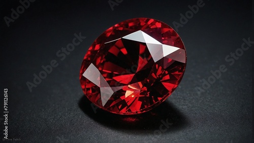 Precious ruby stone with a deep and rich red color with its facets catching and reflecting the light photo