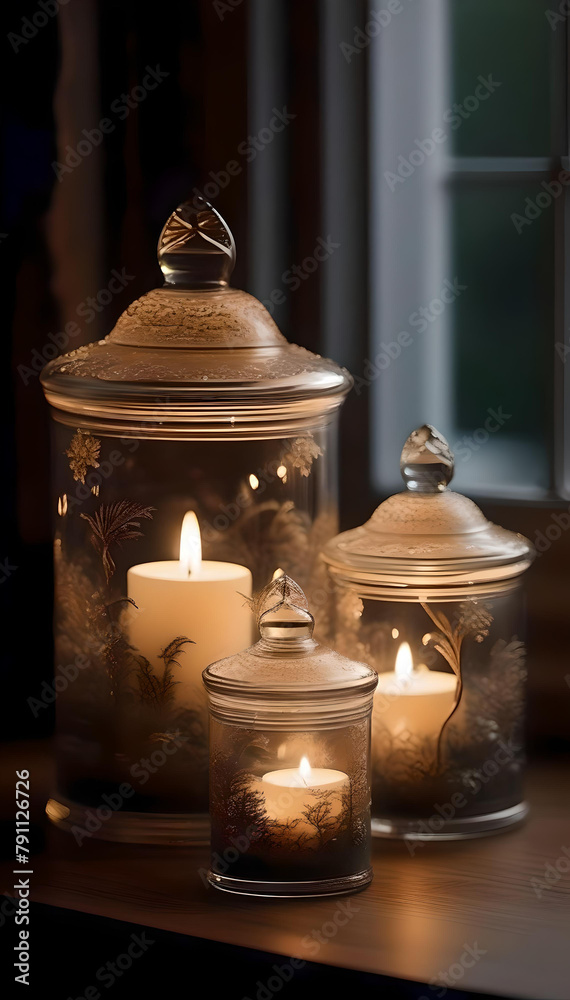 Transparent candle into glass container Transparent candle into glass container
