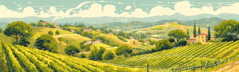illustration of vineyards on the hills