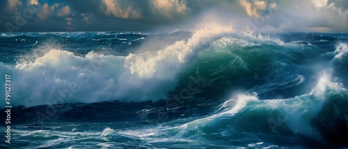 Große blaue Welle auf dem Meer, Funkelnde brechende Welle, Banner Welle