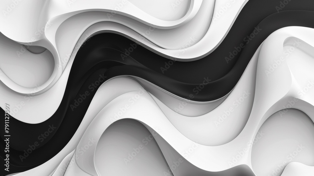 A black and white abstract background with wavy lines, AI
