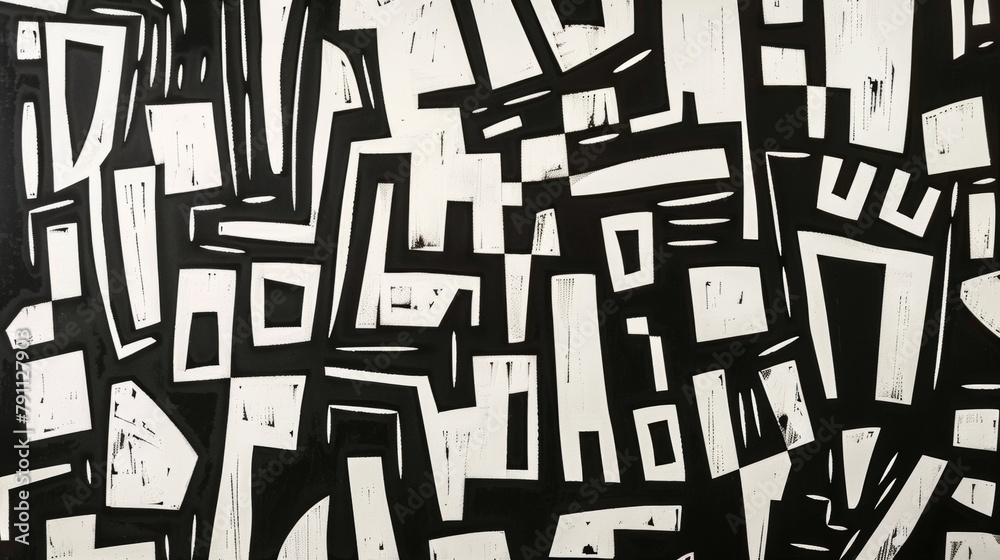 A black and white painting of a bunch of squares, AI A black and white painting of a bunch of squares, AI