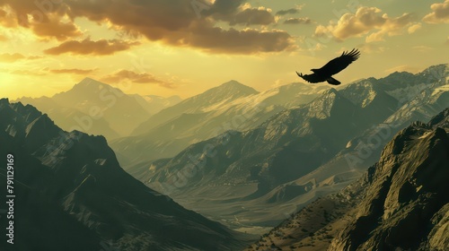 Eagle flying on the background of the mountains photo