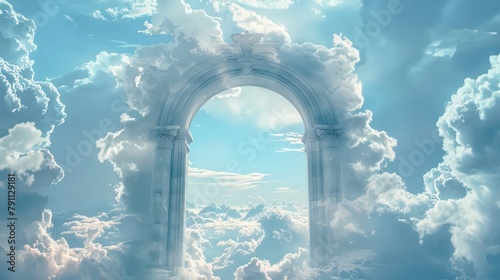 Gates of Heaven. Sky landscape with archway and clouds