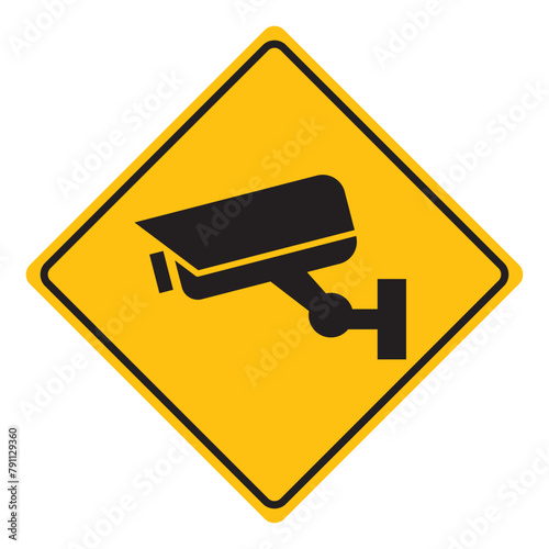 Security camera icon, video surveillance, cctv sign. Yellow symbol indicating camera operation. Warning monitoring, safety home protection system. Fixed CCTV, Security Camera Icon Vector.