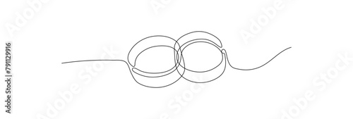 Wedding rings shape drawing by continuos line, thin line design vector illustration. Editable stroke