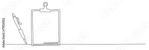 Editable stroke of clipboard in one continuous line drawing. To do list sketch and concept for test expertise and exam in simple linear style. Doodle vector illustration photo