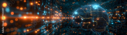 Künstliche Intelligenz, Menschliches Gehirn verknüpft mit neuronalen Netzen und Schaltkreisen und Computerchips, Konzept Maschinenlernen