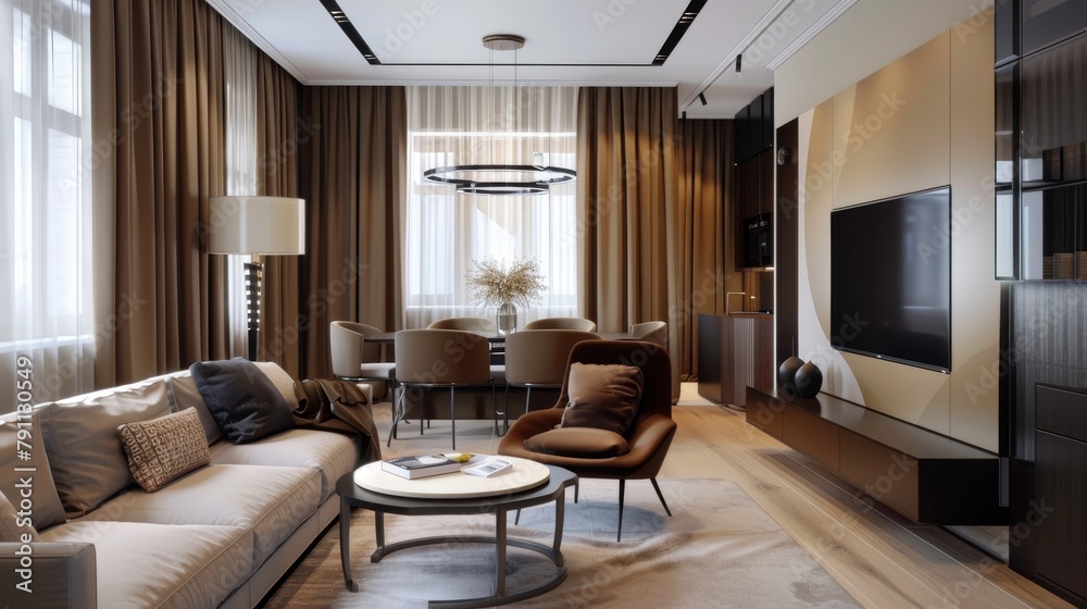 Fototapeta premium A stylish apartment with a chic interior AI generated illustration