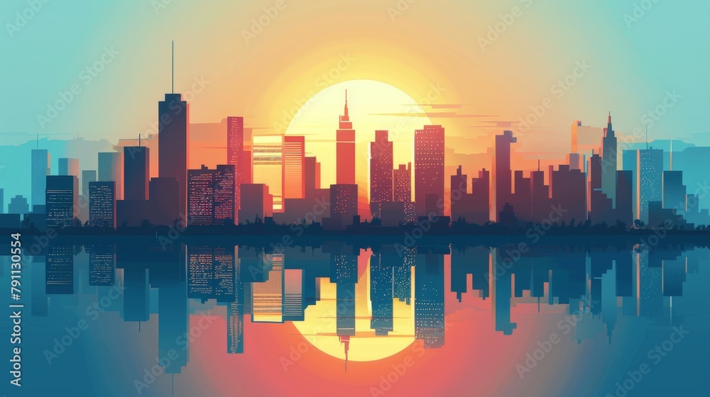 A stylized illustration of a city skyline with skyscrapers AI generated illustration