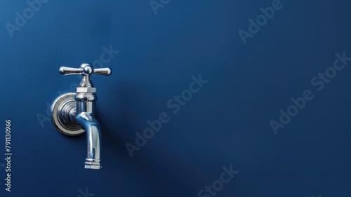 Silver tap against blue background with space on right