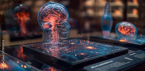 Gehirnscan von einem Radiologen, modernste Medizintechnik, Scan des Gehirns auf einem interaktiven Bildschirm, Konzept Arzt und Medizin photo