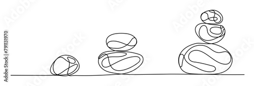 Pebbles shape drawing by continuos line, thin line design vector illustration. Spa wellness and massage salon editable stroke