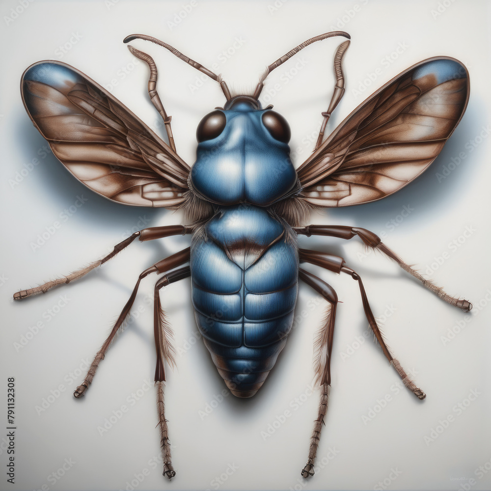 Close-Up View of a Blue Housefly With Detailed Wings and Antennae Close-Up View of a Blue Housefly With Detailed Wings and Antennae