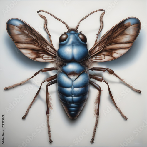Close-Up View of a Blue Housefly With Detailed Wings and Antennae © Evgeny