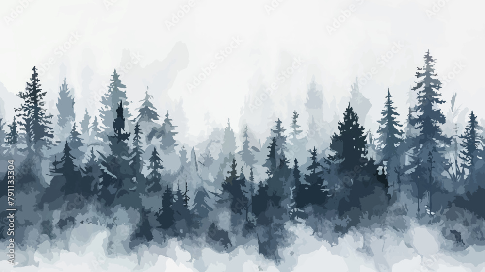 Bäume Winterlich Wasserfarben Tannen Wald Panorama Landschaft Natur Forest Silhouette Vektor